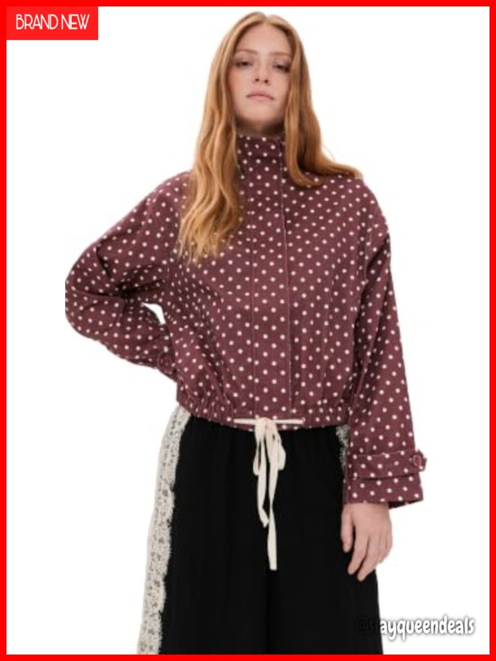 Women's Lightweight Twill Polka Dot Anorak Jacket Funnel Neck Casual Fall